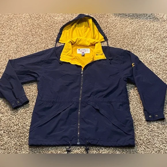 Vintage Champion Windbreaker Size Large Color Navy Blue and Yellow RN 26094